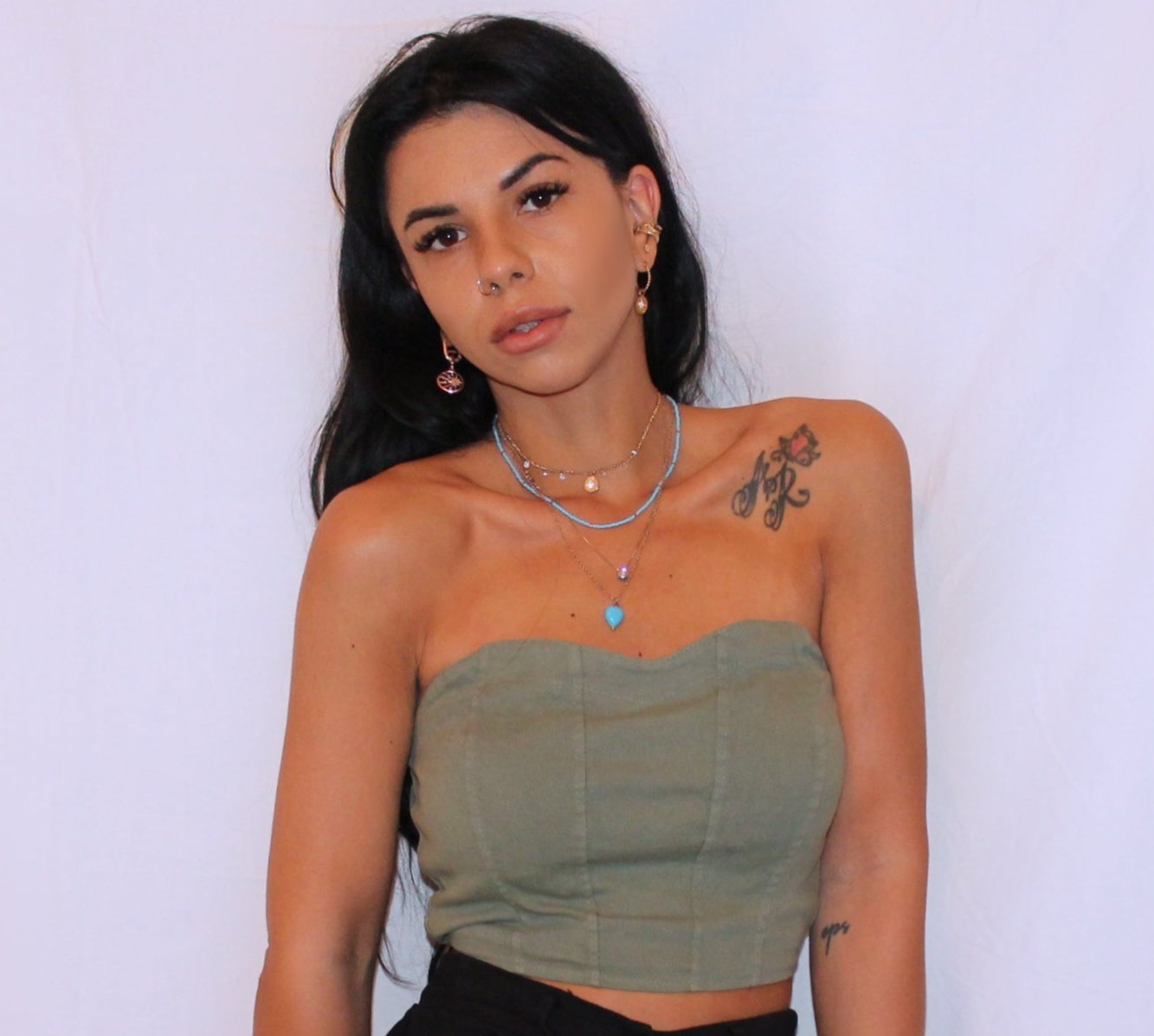 Top Crop Denim verde