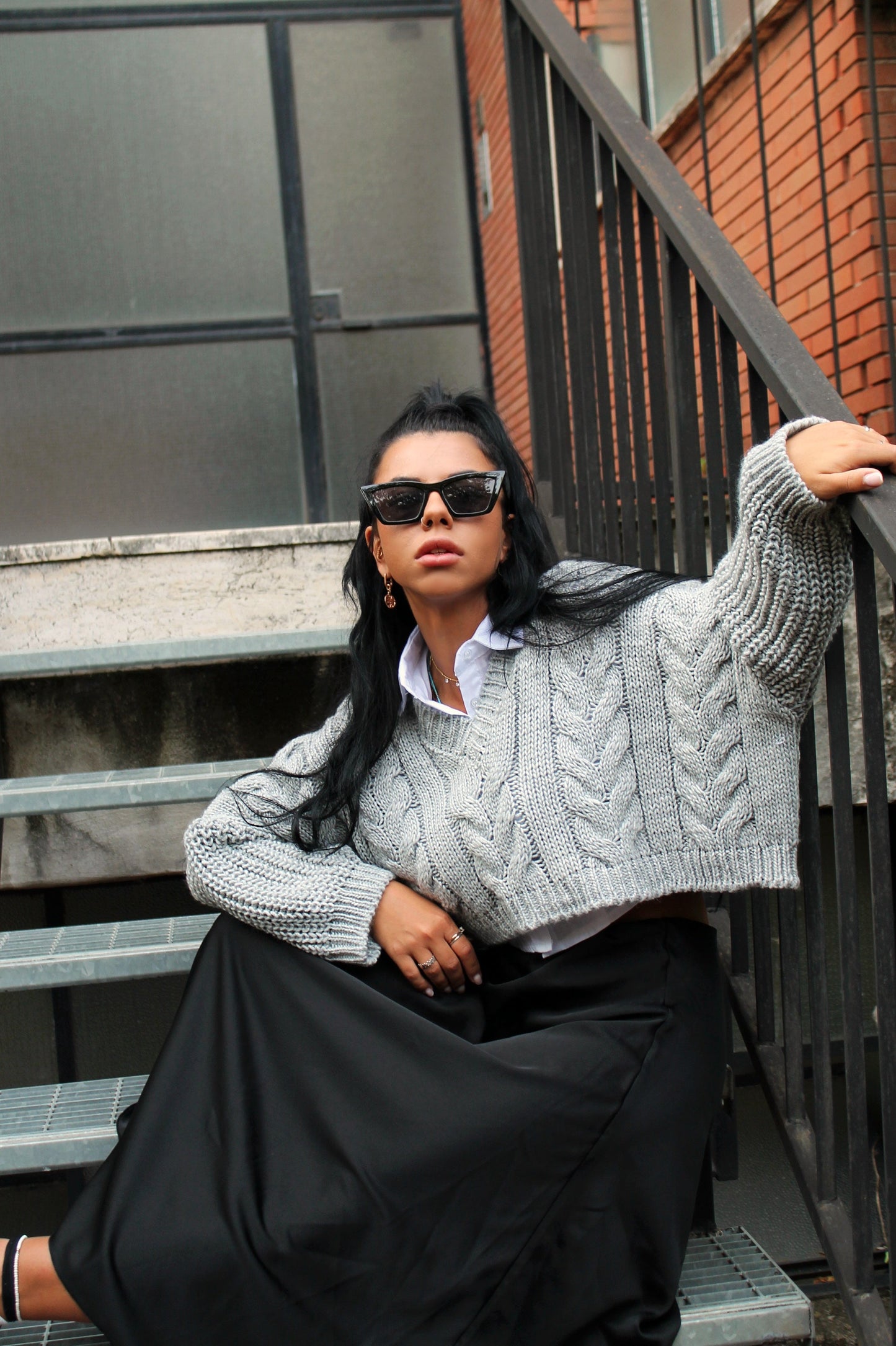 Pull Crop Treccia grigio
