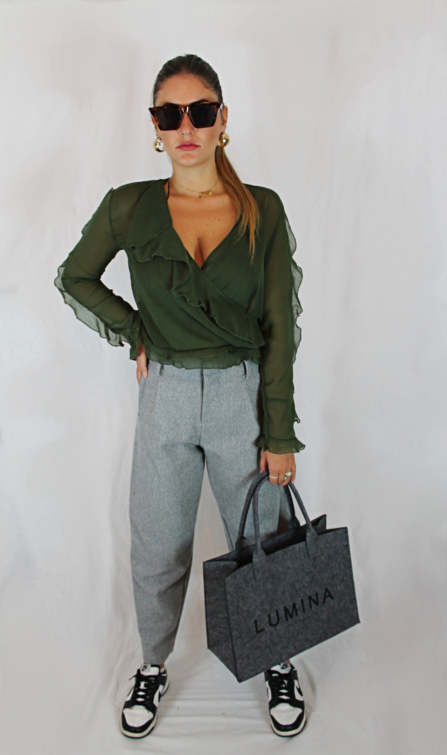 Camicia con ruches verde