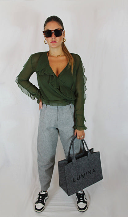 Camicia con ruches verde