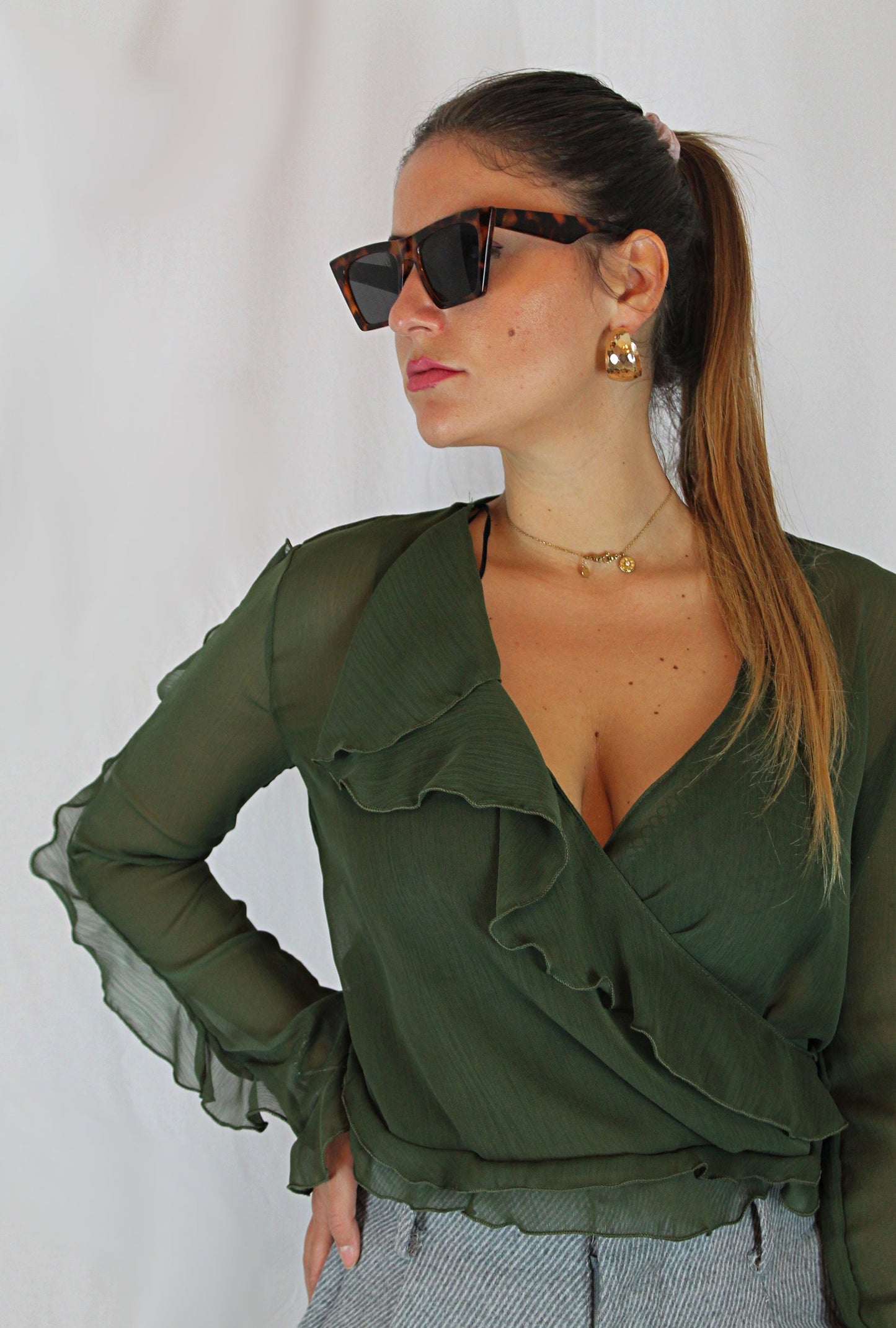 Camicia con ruches verde