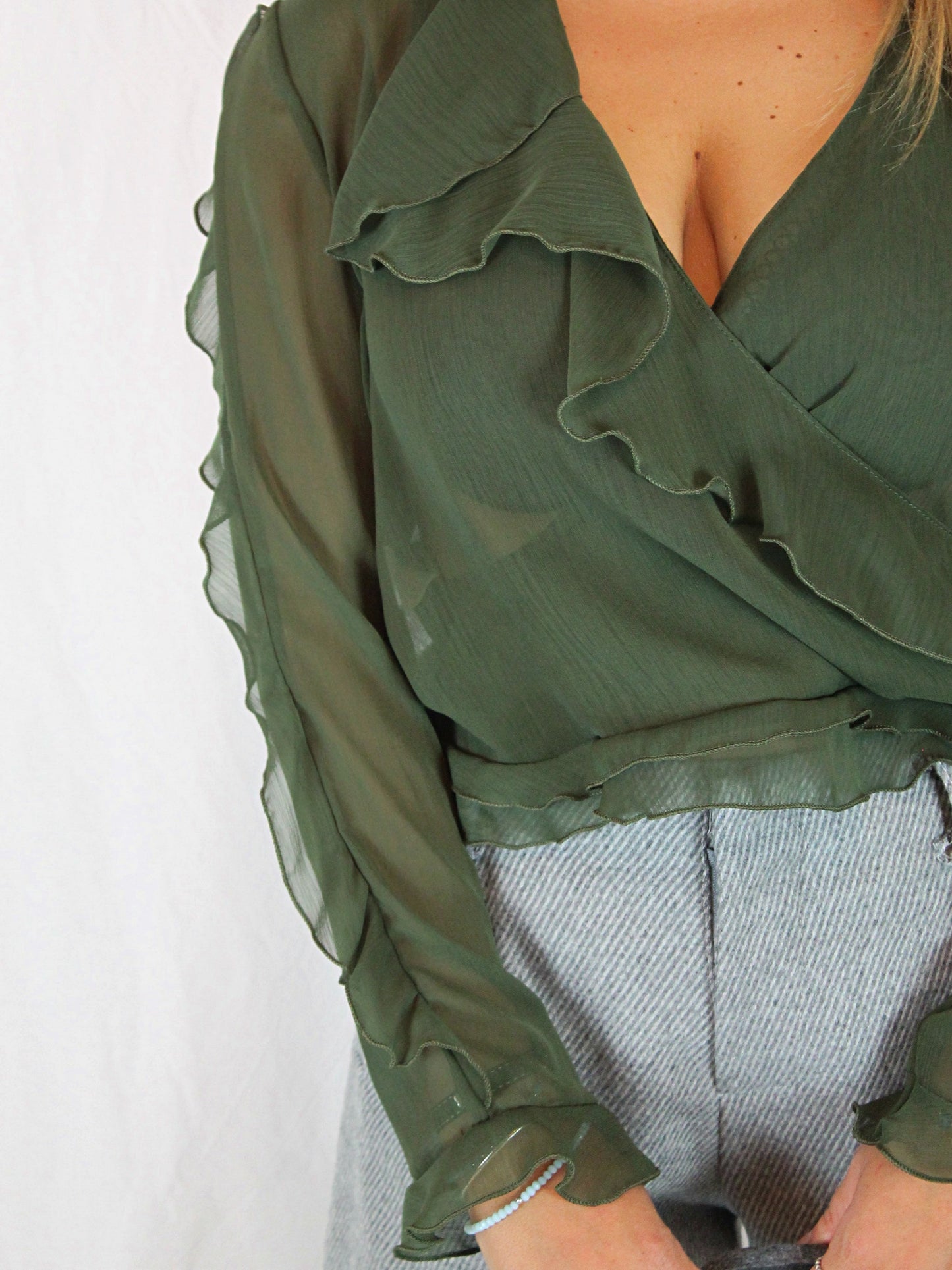 Camicia con ruches verde