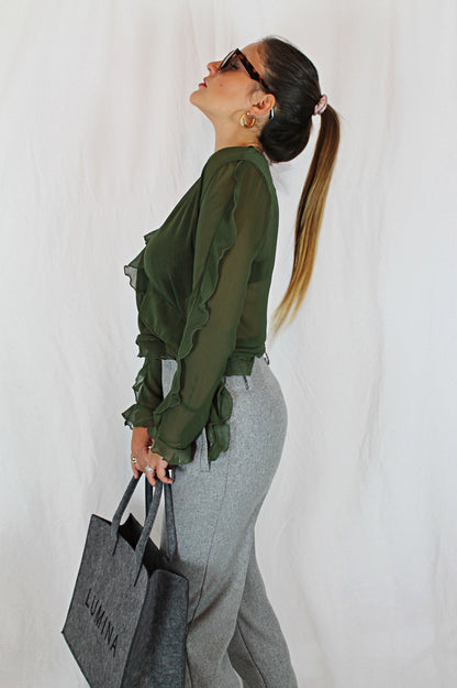 Camicia con ruches verde