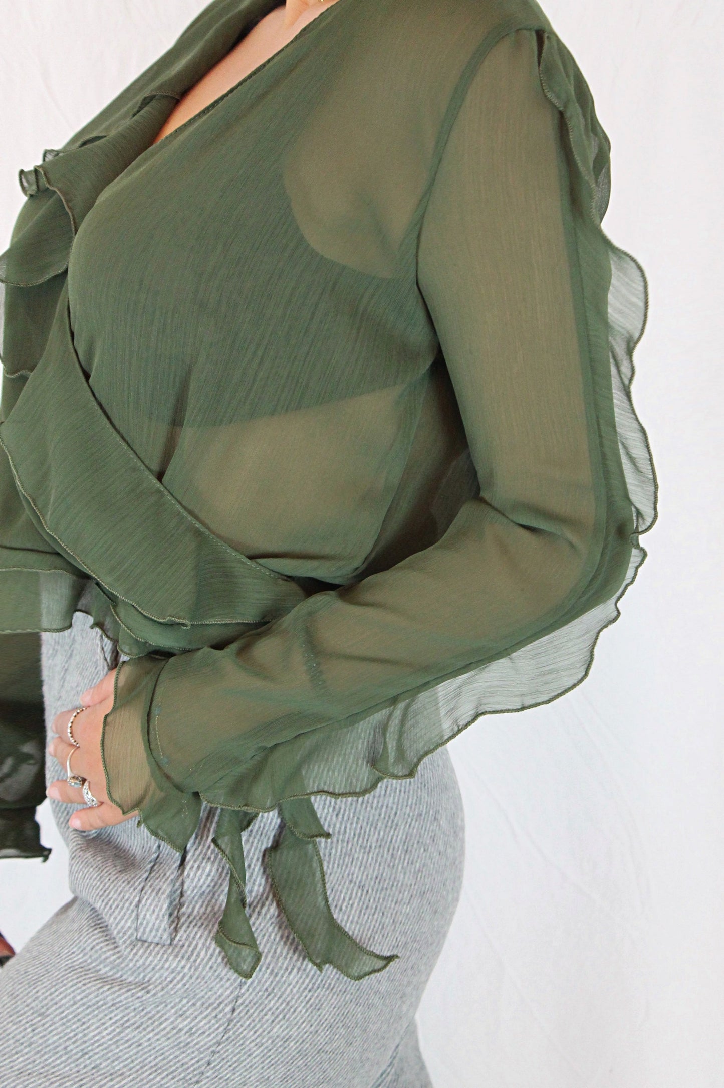 Camicia con ruches verde